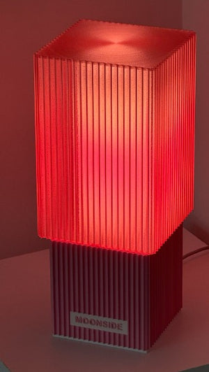 Moonside Ribbed Cube Lamp — Sunset Red