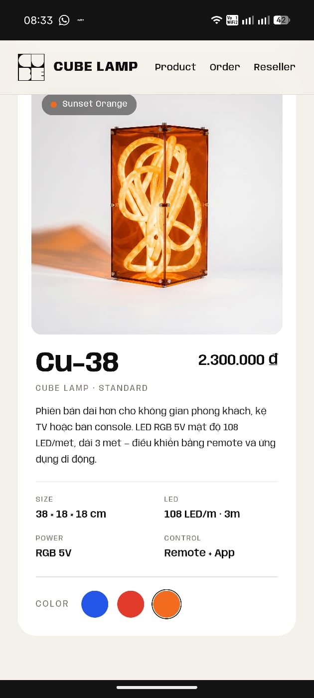 Cube Lamp Cu-38 - Sunset Orange