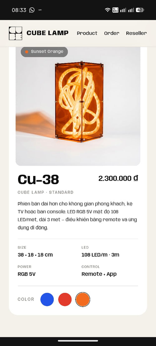 Cube Lamp Cu-38 - Sunset Orange