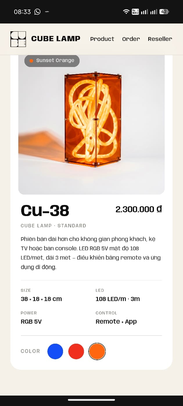 Cube Lamp Cu-38 - lit